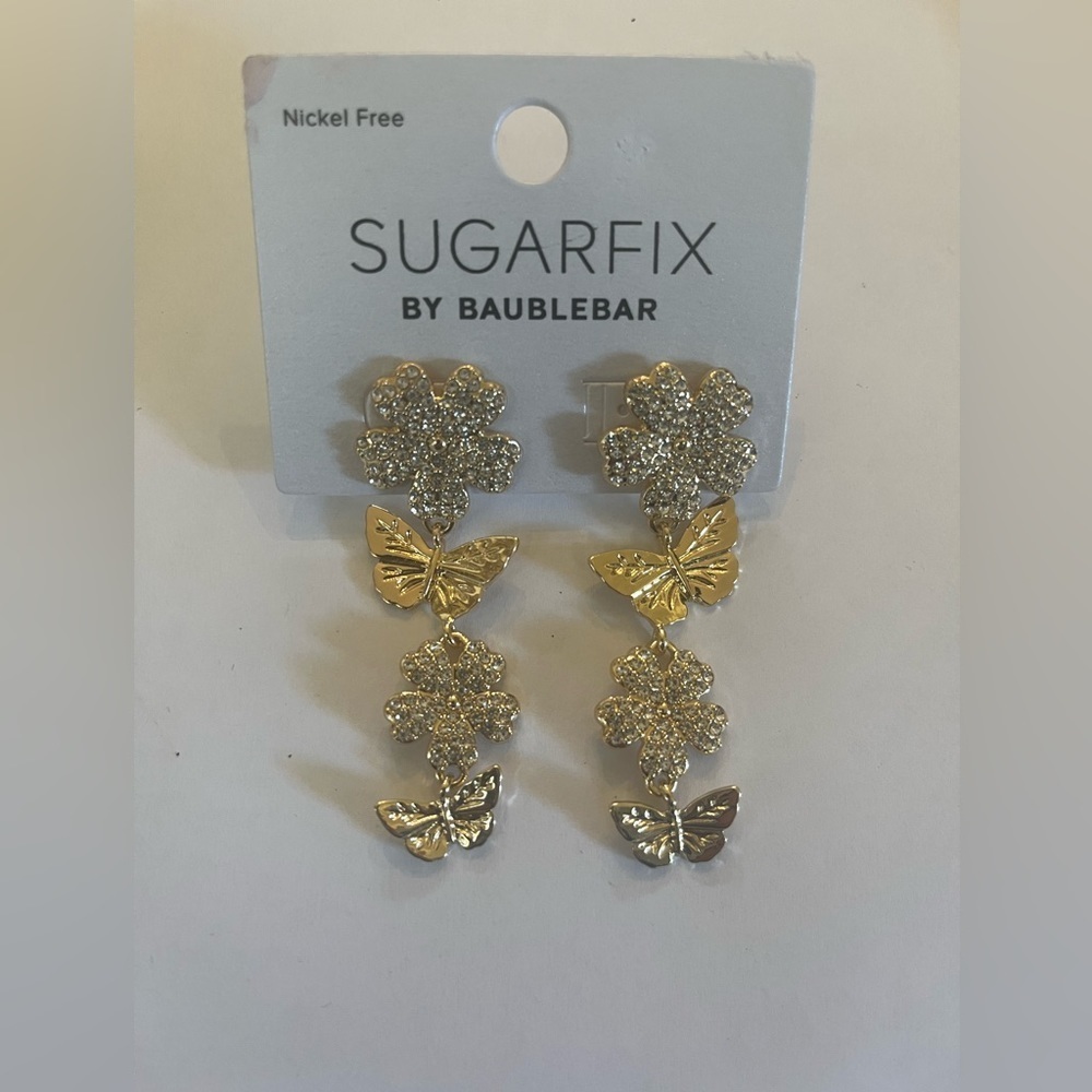 SUGARFIX by BaubleBar gold & crystal butterfly statement dangle earrings NWT NEW - Picture 3 of 4